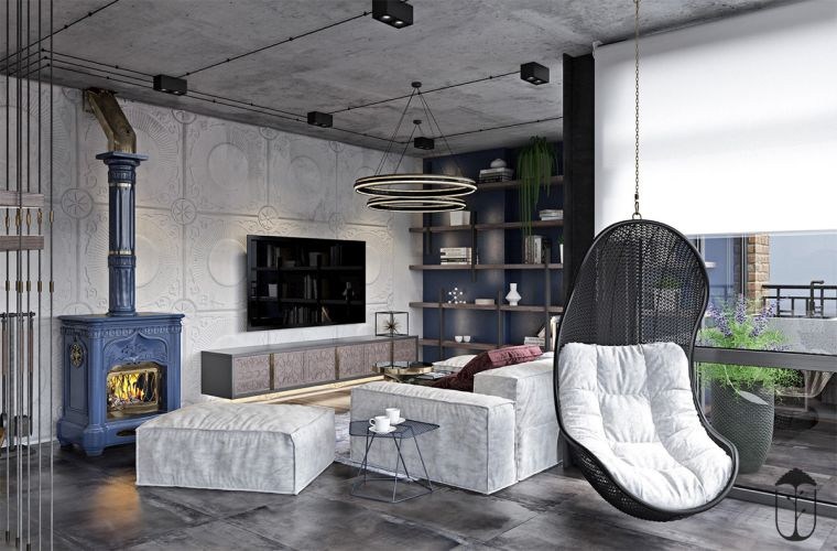 arredamento chic industriale soggiorno-design-accento-marocchino