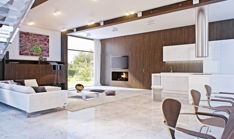 soggiorno con pavimento in marmo