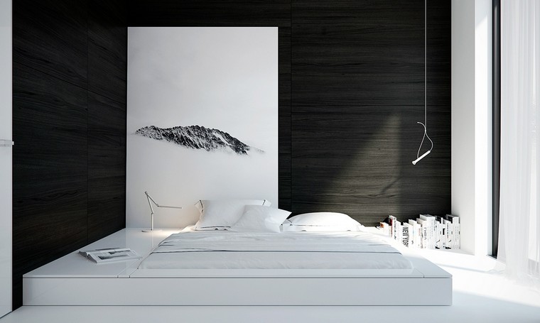 minimalistinio deko dizaino miegamasis