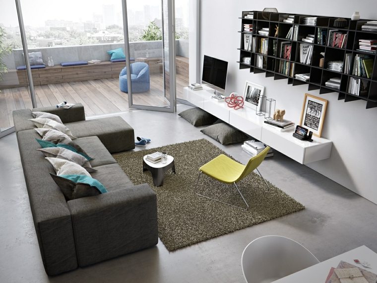 moderni kampinė sofa svetainėje