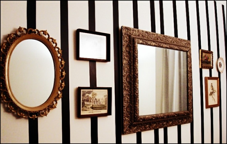 „Deco“ sienų dizaino idėja juodos lipnios juostelės veidrodžio idėjos