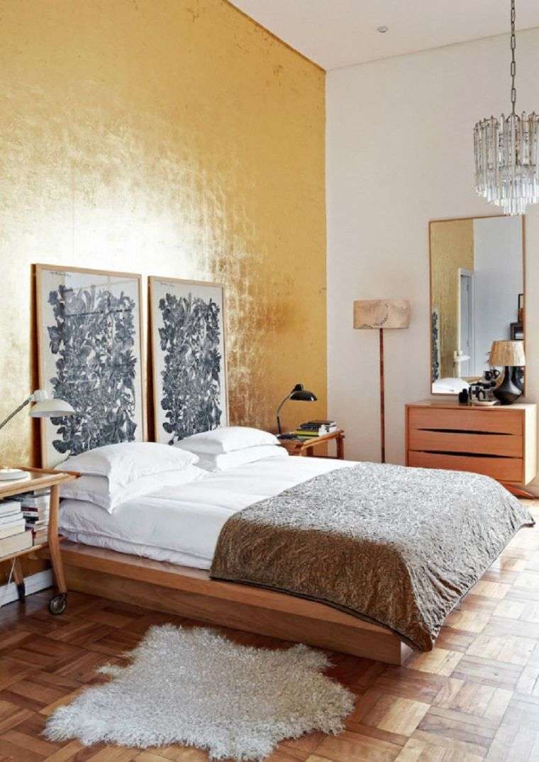 Deco-mural-metal-wallpaper-gold-accent-bedroom