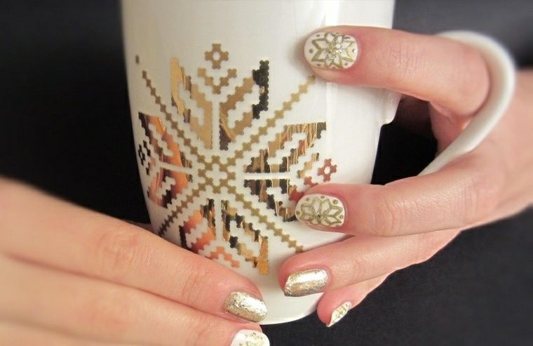 Decorazione per unghie natalizia fiocco di neve-oro