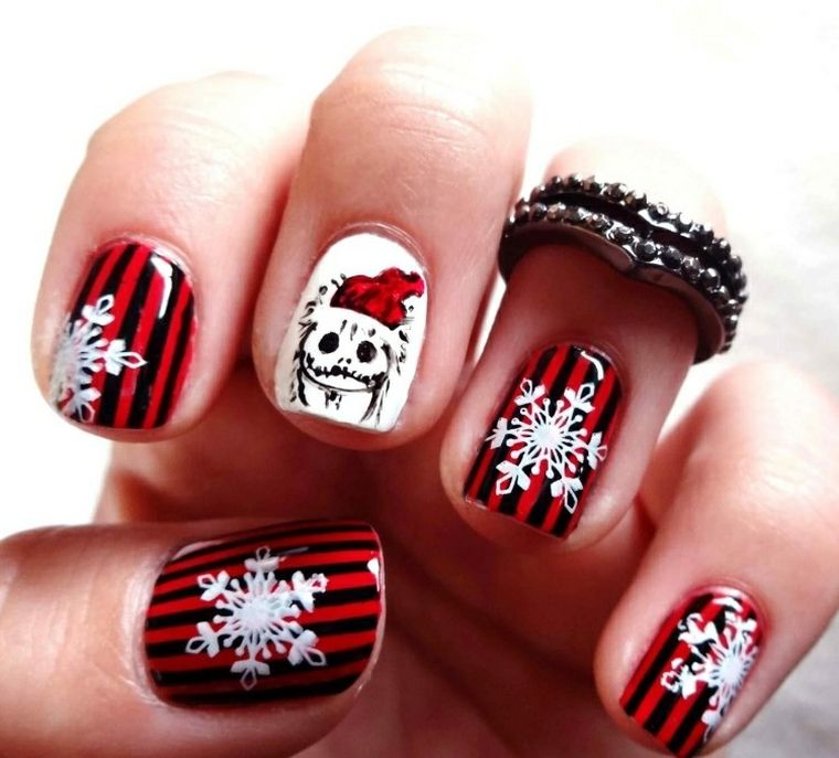 trendy-nail-deco-de-noel-rosso-nero-fiocchi di neve