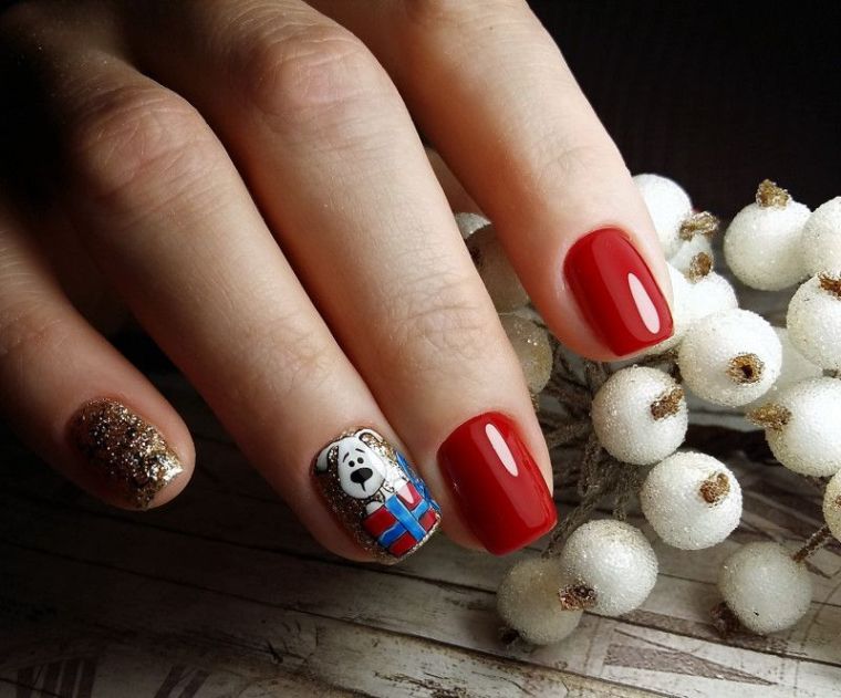 color-nail-deco-winter-red-and-gold-idea