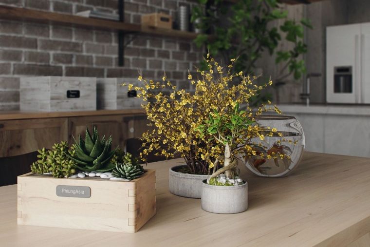 virtuvės skaitiklio apdaila rytietiško stiliaus objekto dizainas azijietiškas žalias augalas