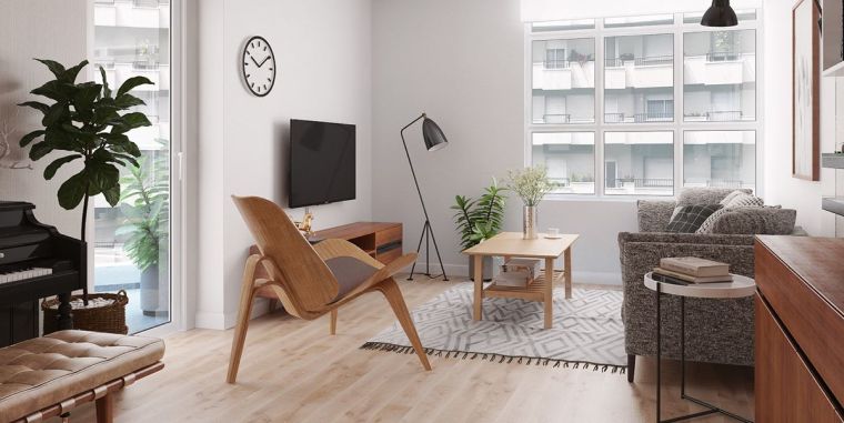 Arredamento moderno in legno per soggiorno piccolo asiatico