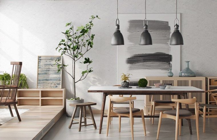 scaffale aperto per mobili in legno con decorazioni orientali contemporanee