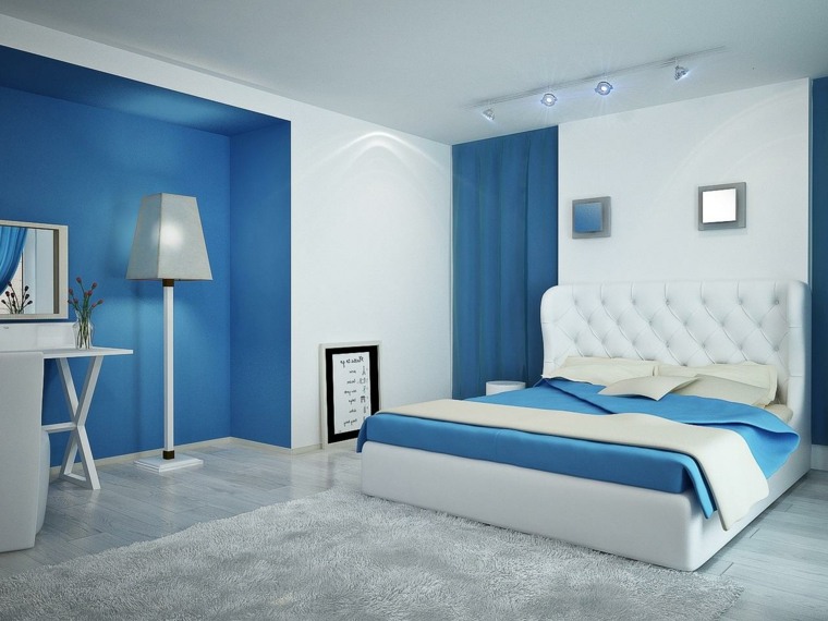 Idee di pittura murale bianca azzurra per la camera da letto
