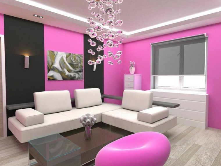 idea decorazione soggiorno pittura rosa originalità modernità atmosfera romantica