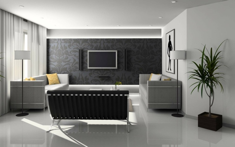 Idea moderna per decorare il soggiorno con vernice grigia nera
