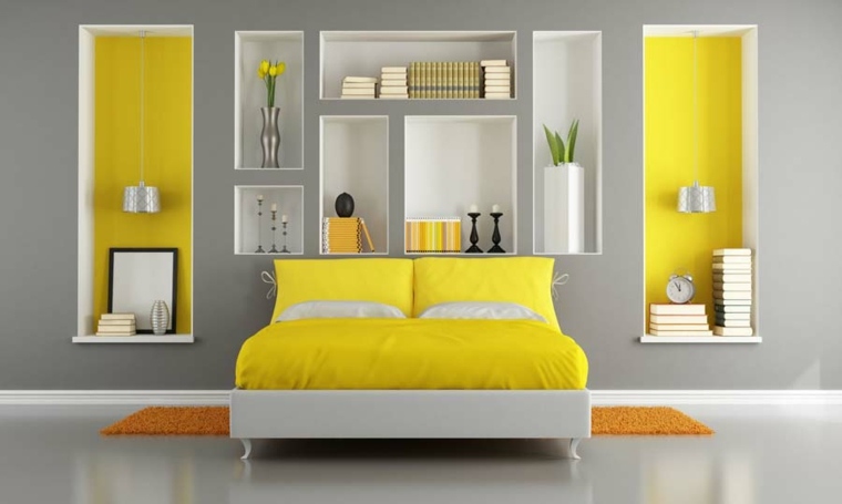 camera da letto per adulti deco vernice gialla grigia