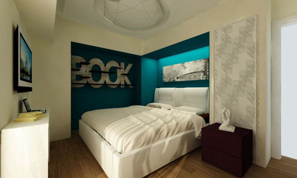 decorazione della camera da letto bianco blu