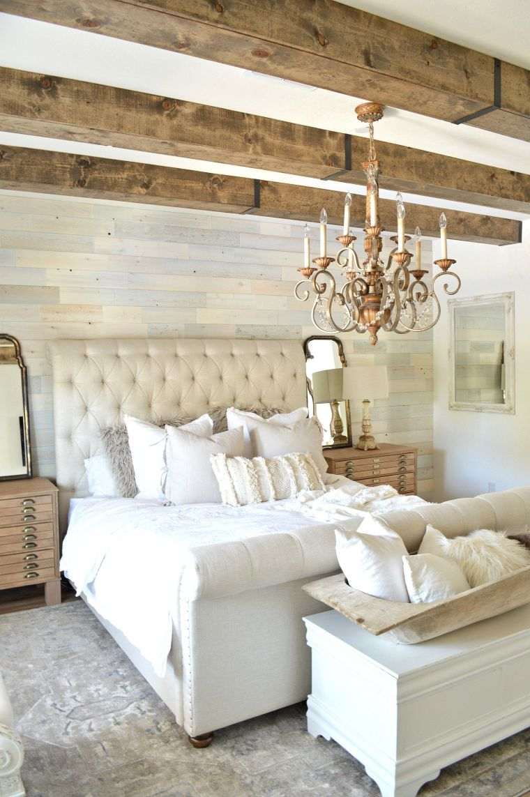dekor spavaće sobe s drvenim gredama