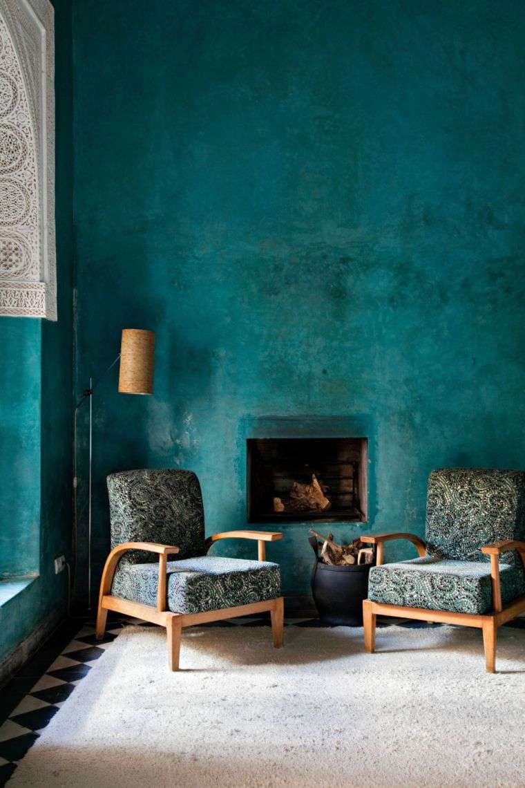 atitinkančios spalvos gyvenamajame kambaryje madingos ančių mėlynos dekoravimo idėjos