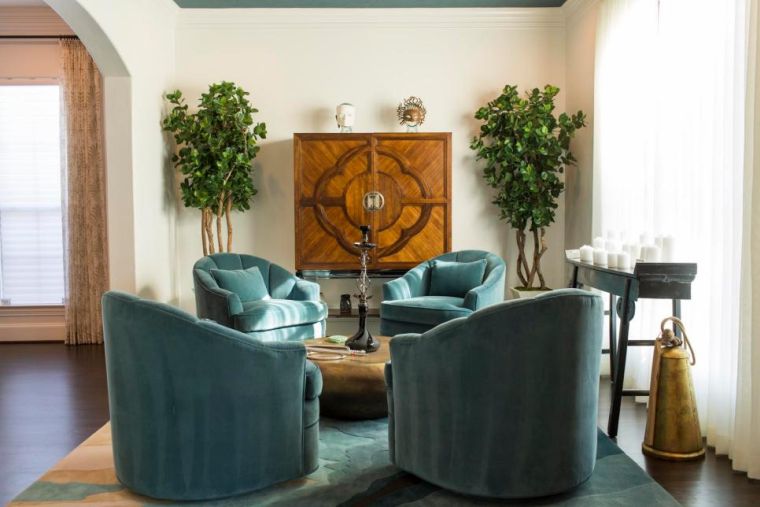 kacsa kék nappali dekoráció bútorok színe kortárs design karosszékek