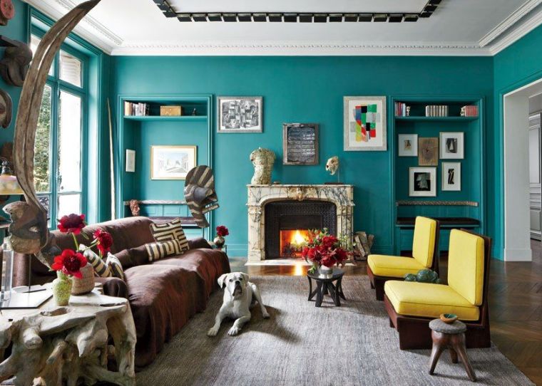 アヒルブルーのリビングルームの装飾色の組み合わせリビングルームの家具