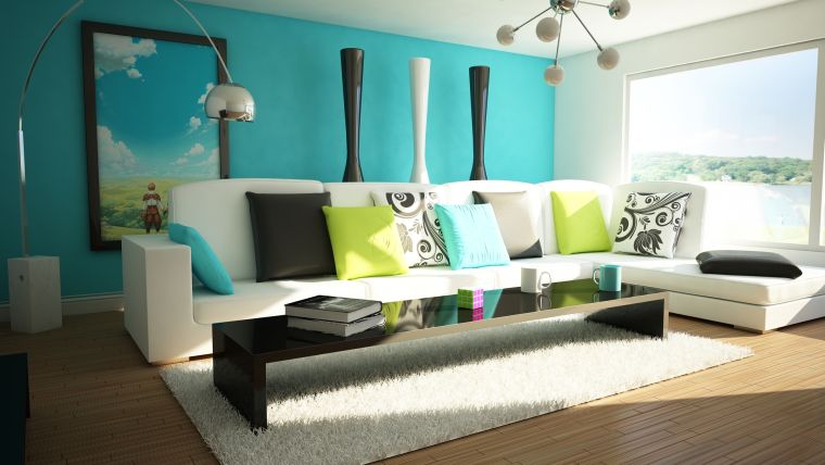 anatra blu soggiorno arredamento design contemporaneo pittura murale soggiorno
