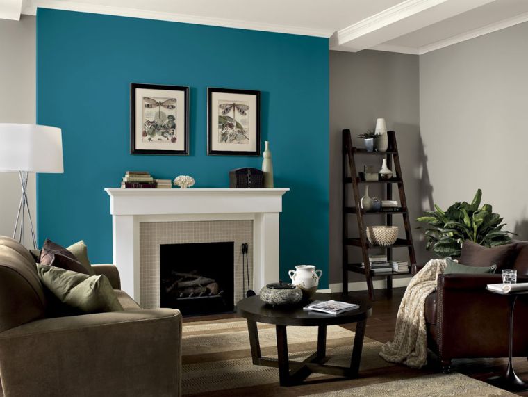 szürke kacsa kék nappali dekoráció festék szín kortárs nappali