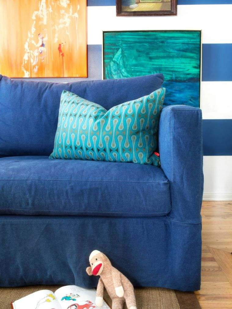 kacsa kék nappali dekoráció tengerparti belső kacsa kék kanapé
