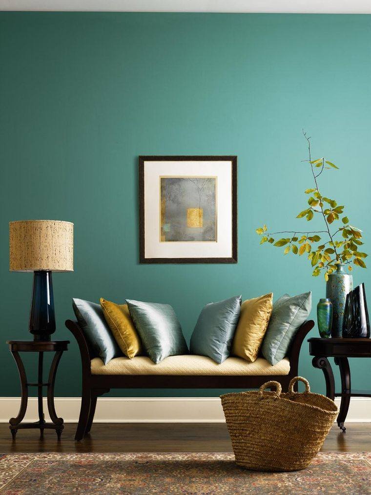 アヒルの青いリビングルームの装飾のアイデアトレンディなリビングルームの色の壁のクッション