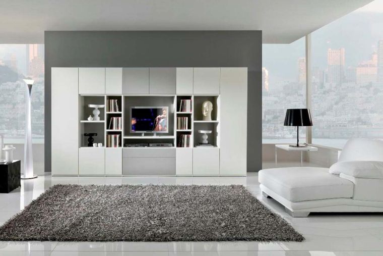 fehér és szürke nappali dekoráció modern bútorok