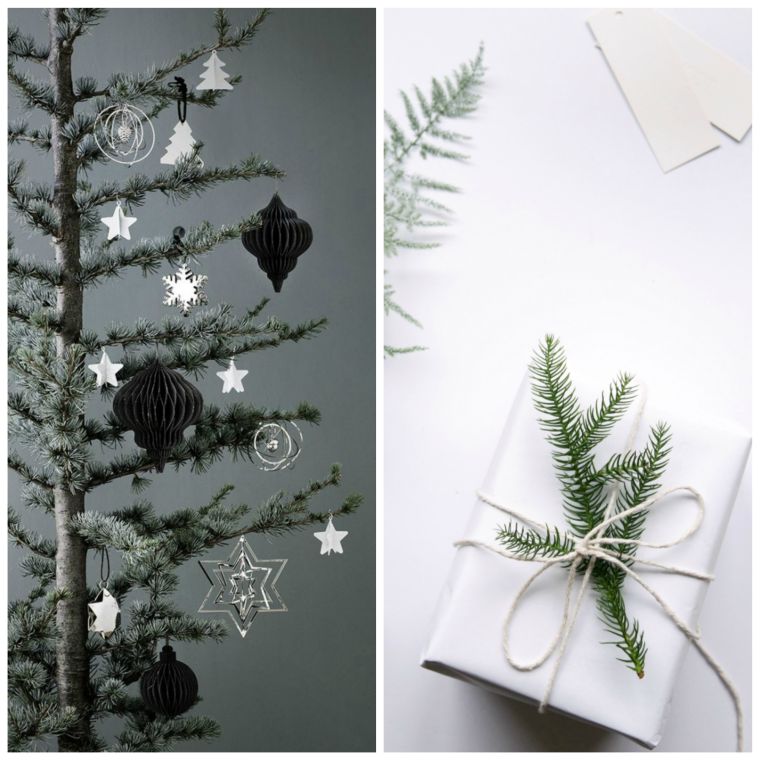 idee per decorare alberi scandinavi bianco nero