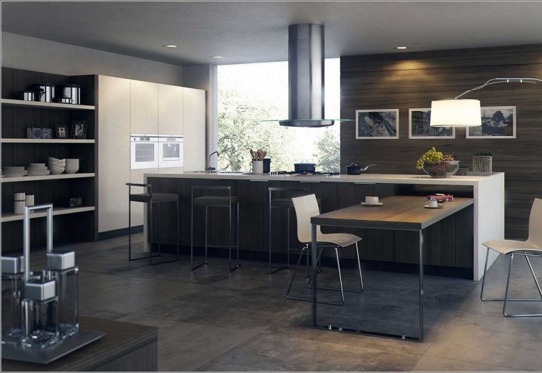 Deco-stile-maschile-rivestimenti in legno-cucina-isola-centrale-decorazione-uomo