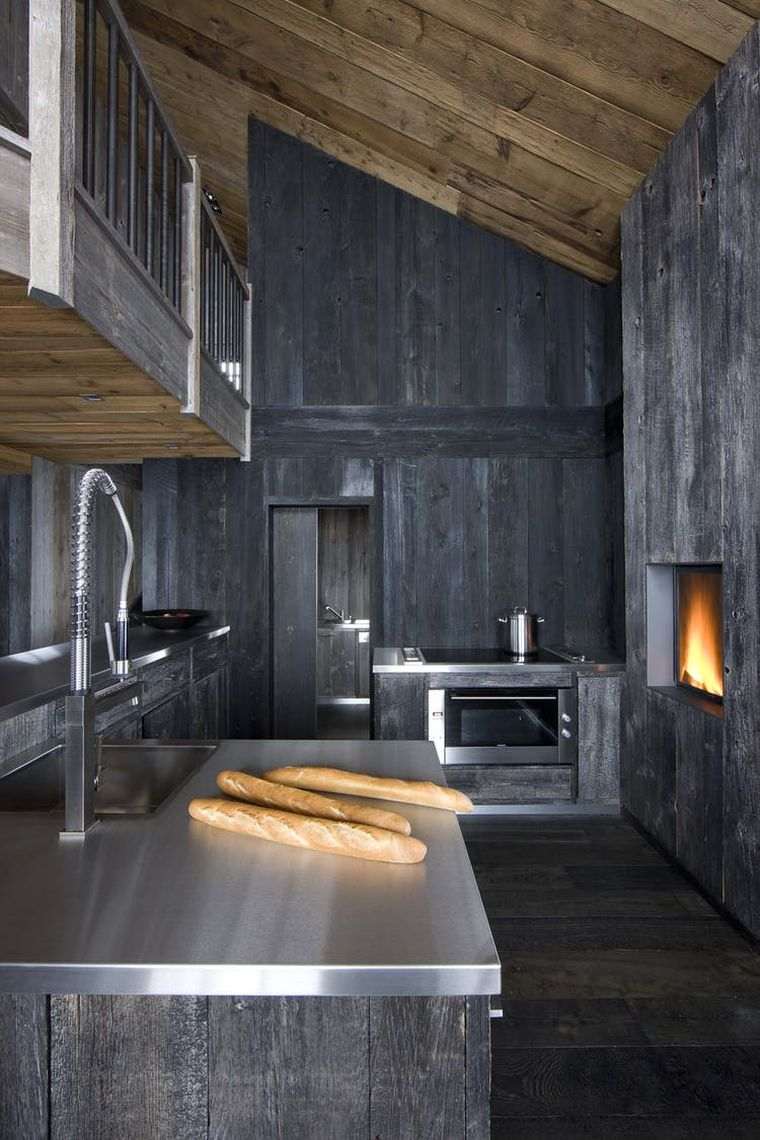 arredamento in stile maschile piccola cucina in stile chalet di montagna