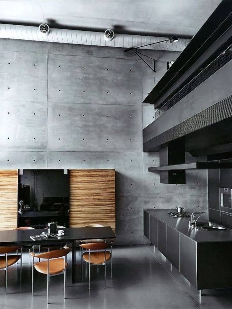 férfias-deco stílusú konyha-fal-beton-fekete-bútorok