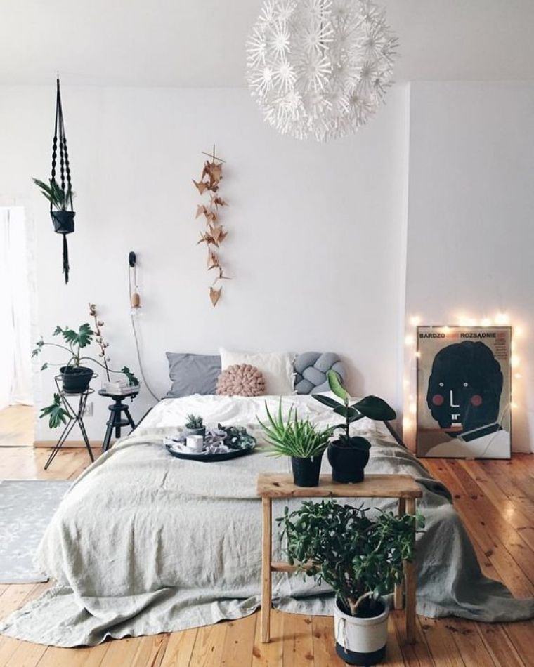 proljetni stil-boem-chic-spavaća soba-dekor-zelena-biljka