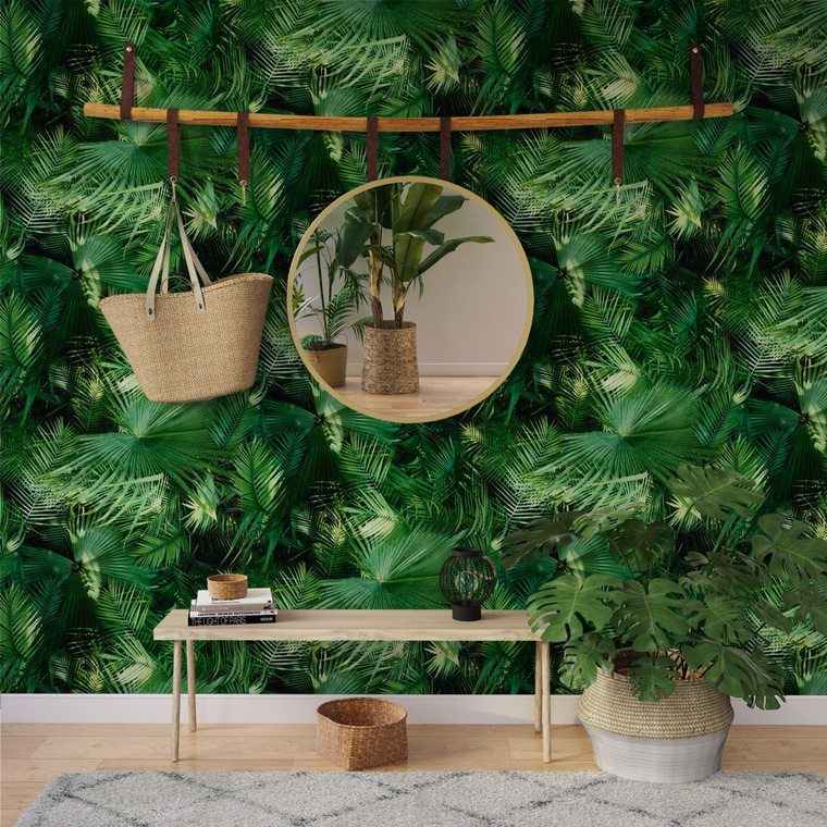 idea di specchio decorativo con motivo tropicale