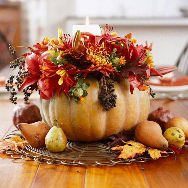 Deco autunno zucca idea bouquet di fiori fai da te