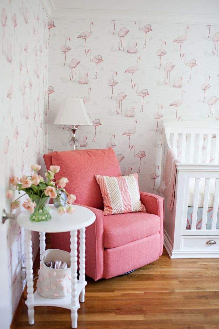女の赤ちゃんの部屋の装飾-壁紙-トロピカル-フラミンゴ