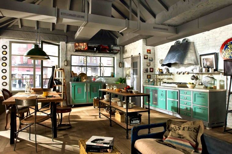idee di interior design per cucine industriali mobili moderni per piano di lavoro in legno