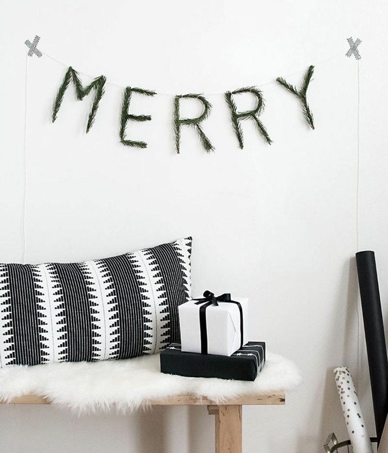 karácsonyi dekoráció ajándék fehér boldog fehér fekete papírpárna