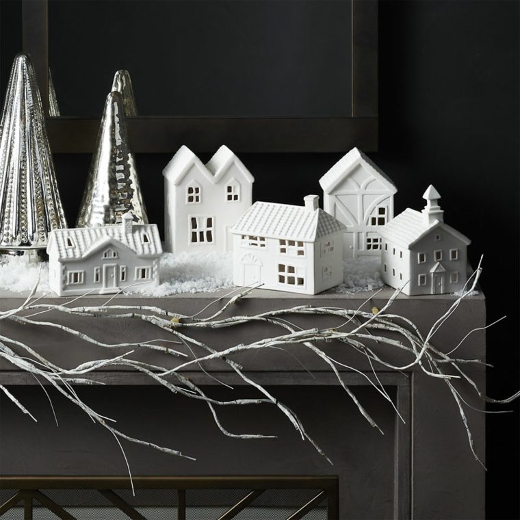 Kalėdų puošmena miniatiūriniai namai baltas sniegas