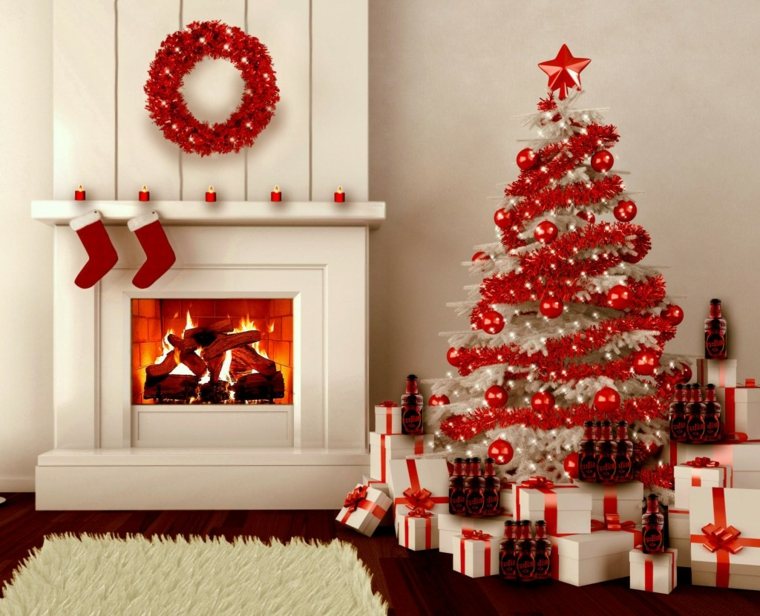 modern kandalló dekoráció karácsonyfa ajándékok