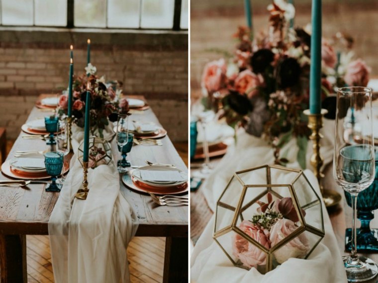 decorazione della tavola fiori candele idea tavolo in legno rustico