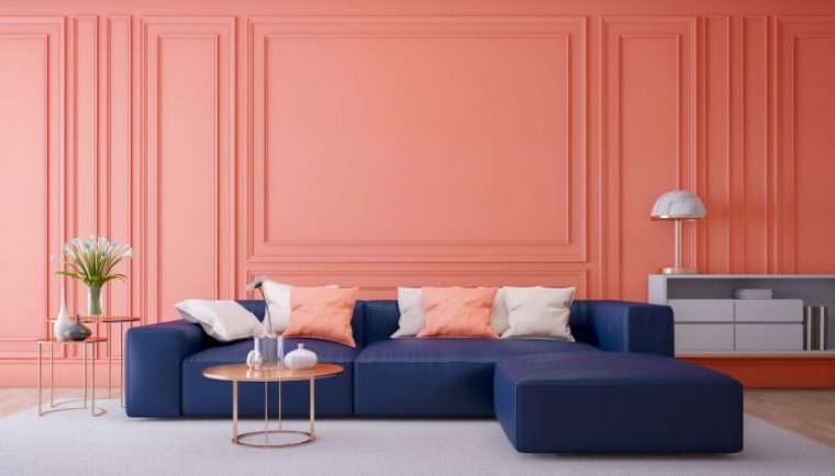 korall szín a divatos design nappaliba