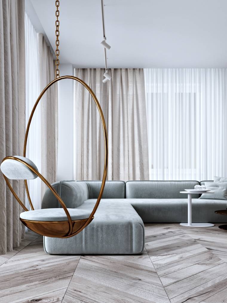 arany szék a divatos nappali dekorációhoz