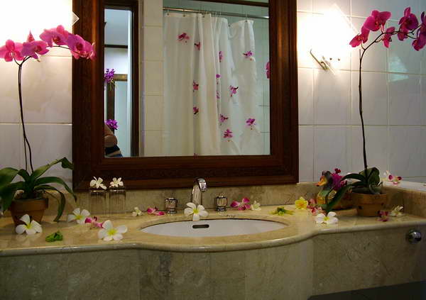 orchidėjų dekoro vonios kambarys