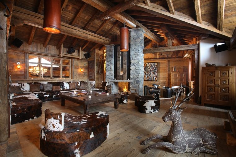 decorazione montagna interni chalet soggiorno