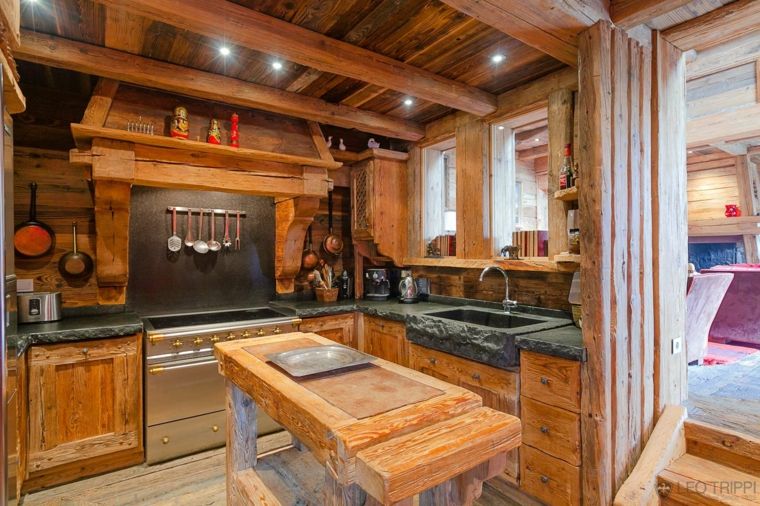 chalet cucina interni montagna arredamento