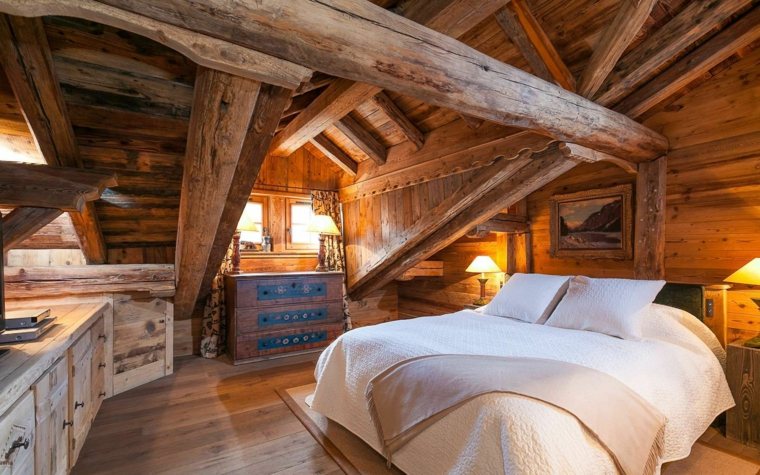 Disposizione della camera da letto di design chalet di montagna