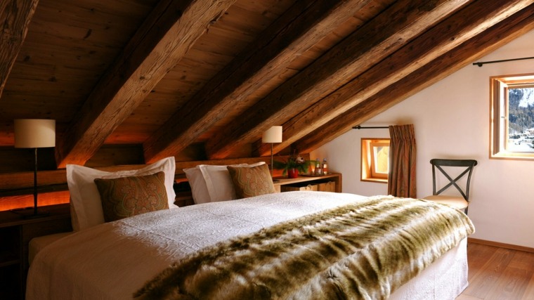 idea di camera da letto interna in stile chalet di montagna