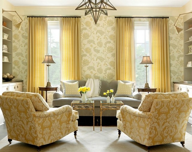 室内装飾ゴールデンイエローアームチェアカーテン