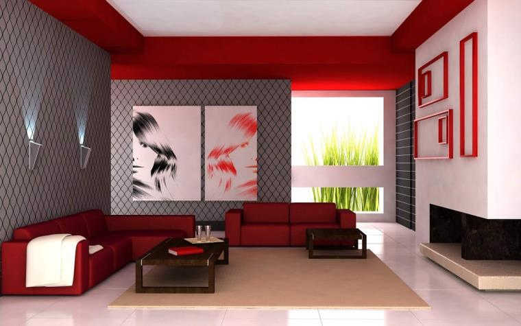 赤いミニマリスト-モダン-リビングルーム-リビングルームの装飾