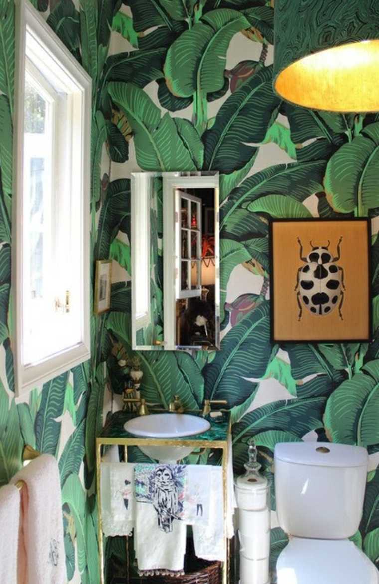 植物フレーム黄色の鏡を覆うトイレの色のアイデアの壁