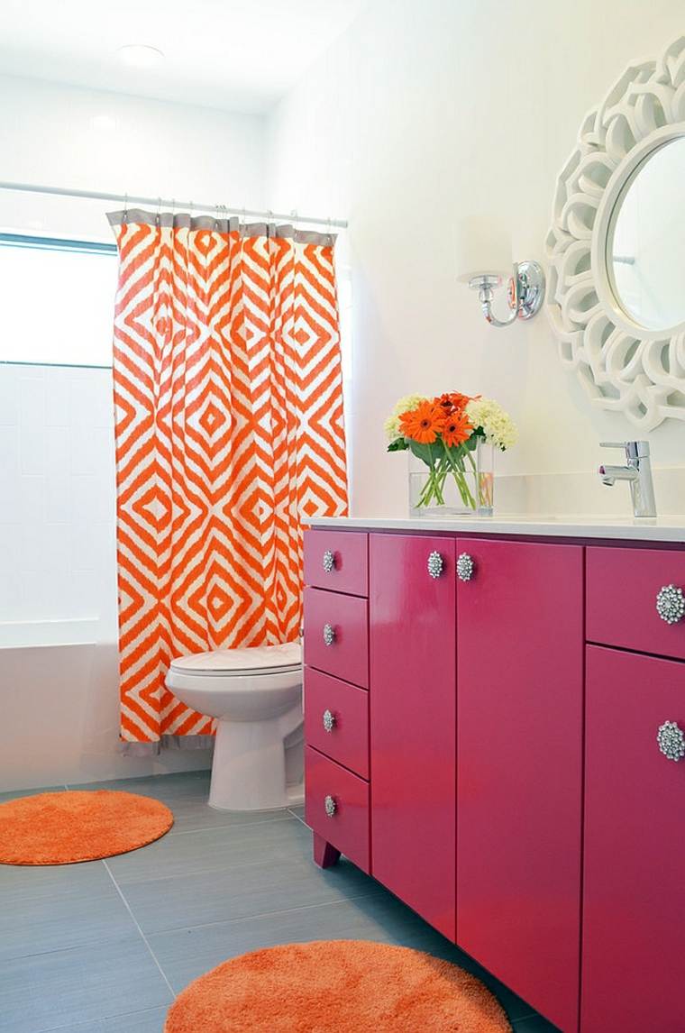 vonios uždanga oranžinė rožinė grindų kilimėlis deko tualeto gėlės